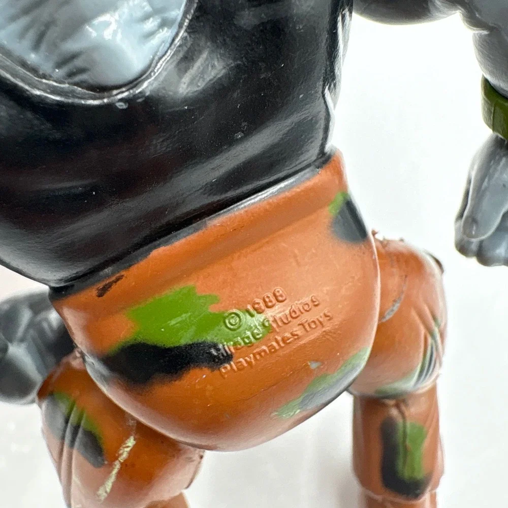 Playmates Rocksteady Action Figure 4.5in Gray Good 1988 Vintage TMNT Camo
